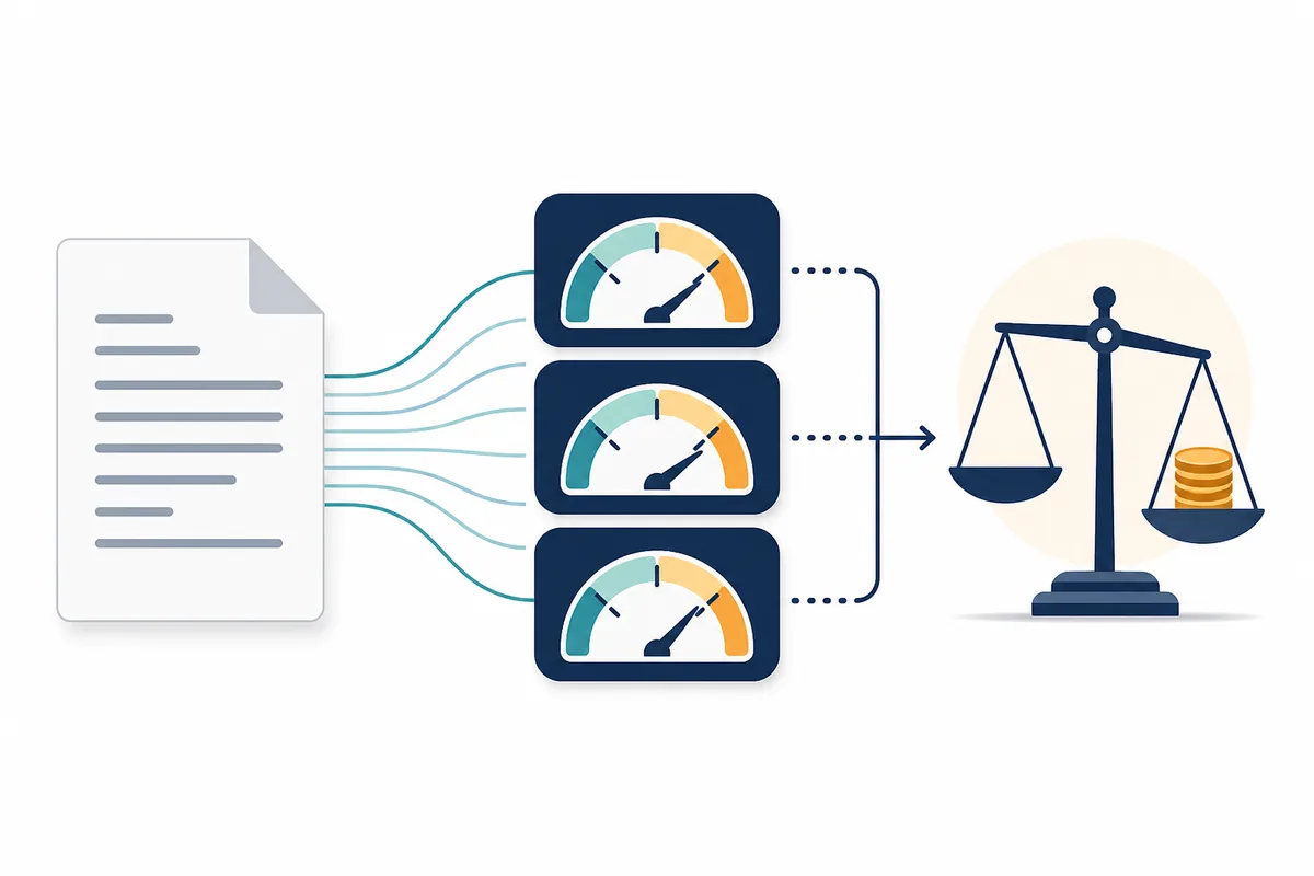 Editorial diagram showing Azure sentiment analysis text flowing into measured text records and a cost estimate